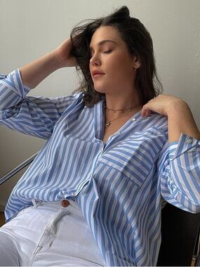AYR Blue and White Vertical Stripe Dress Shirt